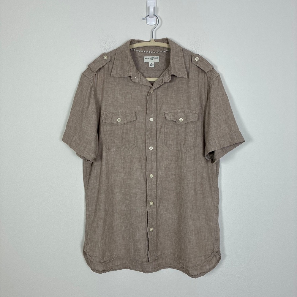 Banana Republic Linen Cotton Safari Short Sleeve Button Down Shirt Men's Medium